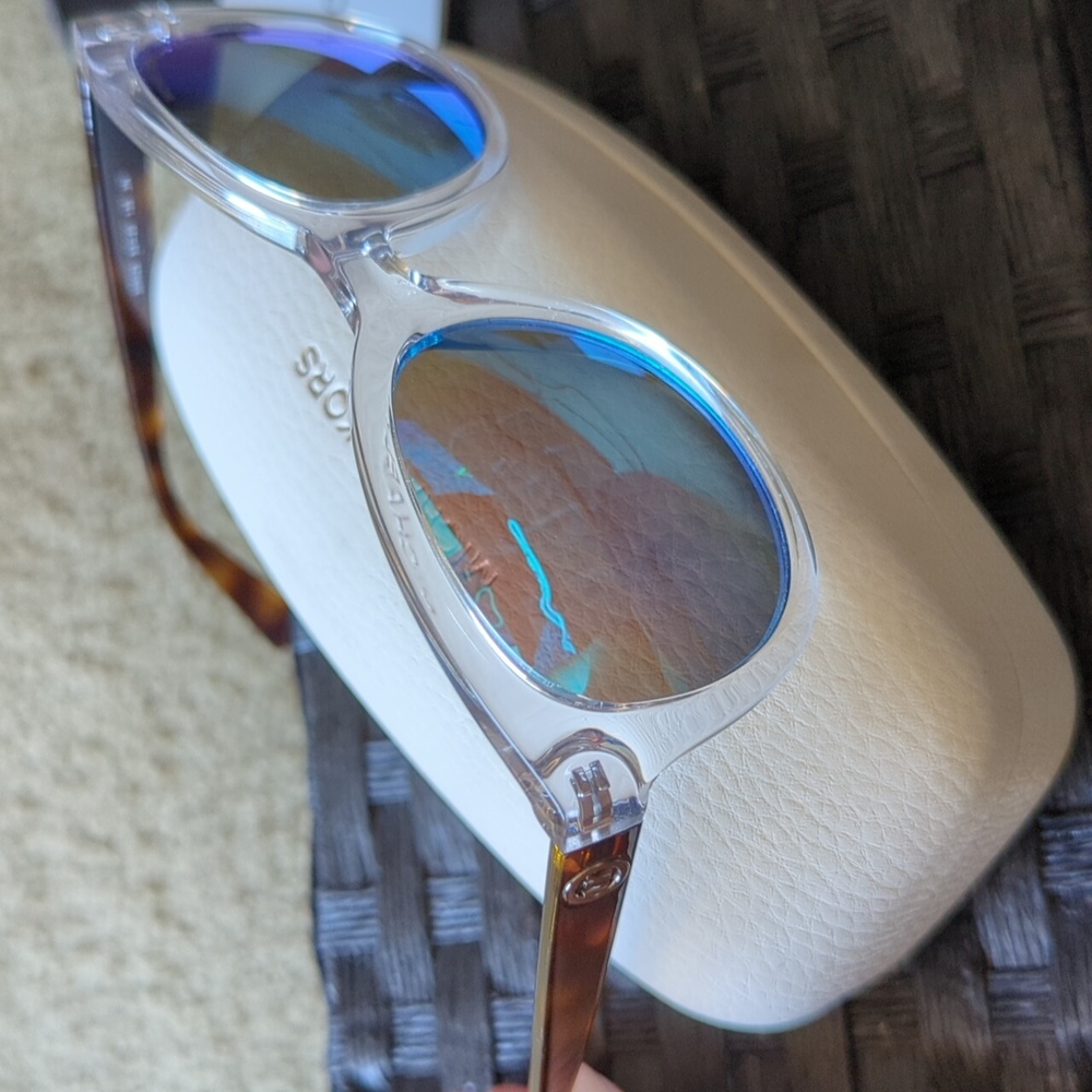 Michael Kors MK6019 sunglass champagne beach color with blue mirror coated lense